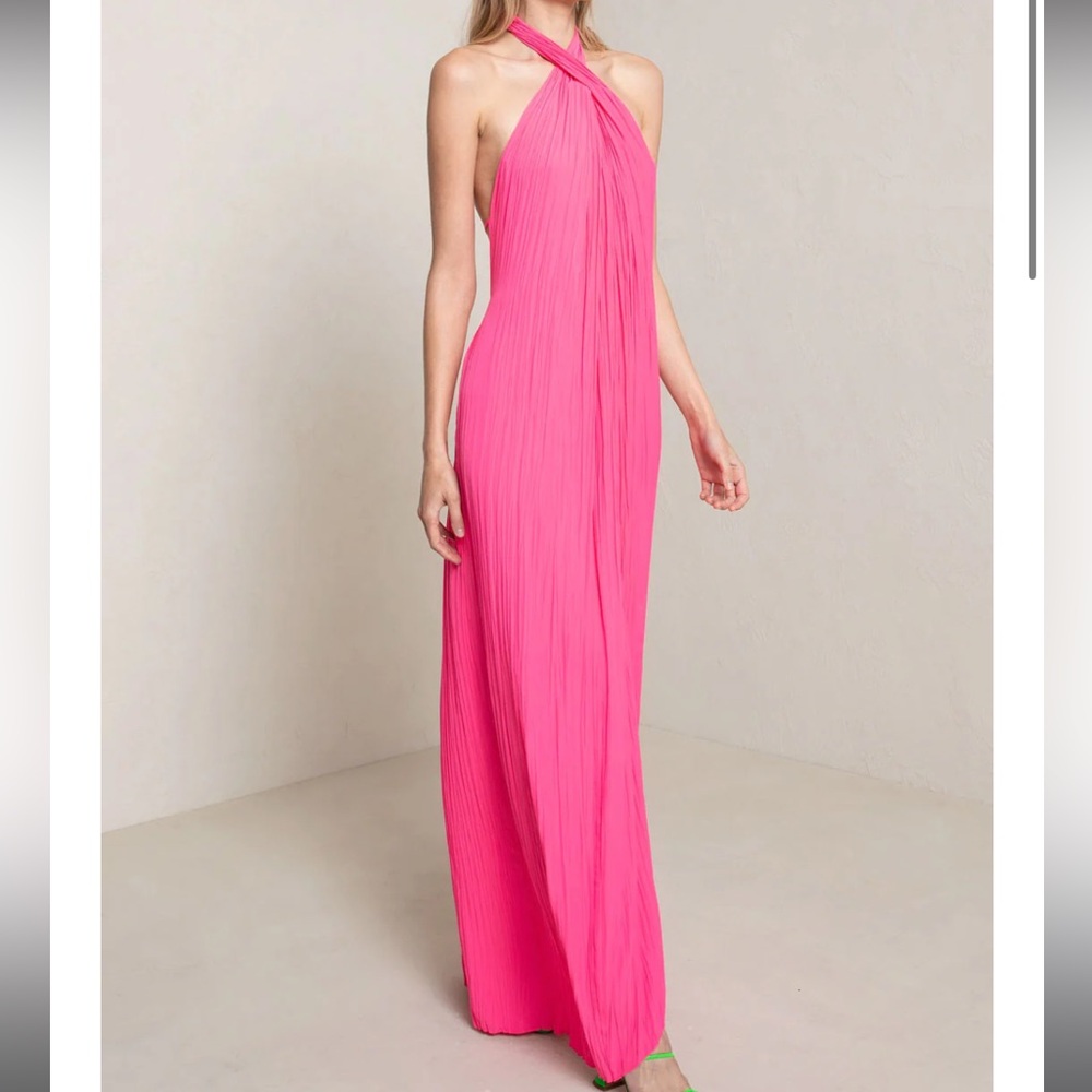 ALC Neon Pink Pleated Halter Rio Maxi Dres